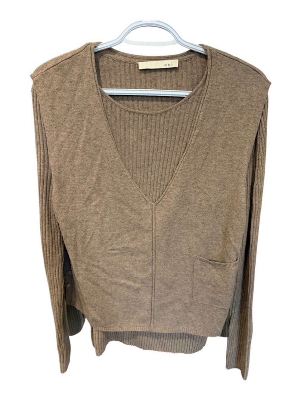 OUI Brown V-Neck Ribbed Sweater - Size 6 - Like New